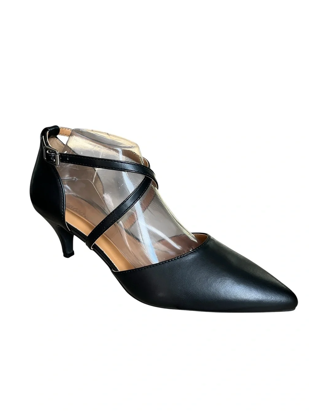 Greatonu women's kitten heel pumps featuring a pointed toe and strappy crossover